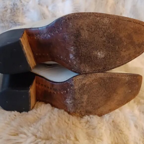 Pair of Vtg White Square Toe Boots, Women's Size 9 EE, by Rancho, Made in Mexico - Picture 8 of 10